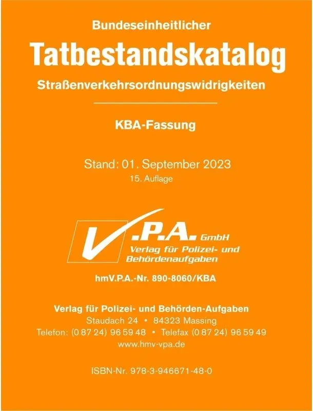 Bundeseinheitlicher Tatbestandskatalog Kba-Langfassung, Gebunden, Gebunden