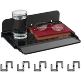 Relaxdays Betttisch, Bett & Hochbett, zum Kleben, ausziehbar, HBT 8,5 x 30 x 22 cm, Mini-Nachttisch, Kunststoff, schwarz
