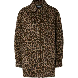 Pieces Hemdjacke "PCSAGA SHACKET NOOS", Damen, Gr. L, schwarz aop:leopard, Web, Obermaterial: 100% Polyester, bedruckt, regular fit, Jacken