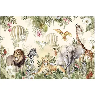 Bilderwelten Fototapete Kinderzimmer Aquarell Savannen Tiere 225 x 336 cm Vlies-Tapete XXL Smart Wandtapete Wanddekoration Kindertapete