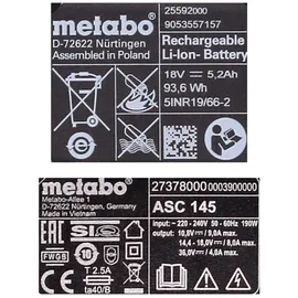 Metabo Basis-Set Li-Power 2 x 5,2 Ah + Ladegerät + metaBox 685065000