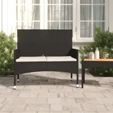 TANZEM Gartenbank 2-Sitzer mit Kissen, Sitzbank Garten, Sitzbank Outdoor, Balkon Bank, Parkbank, Balkonbank, Schwarz Poly Rattan