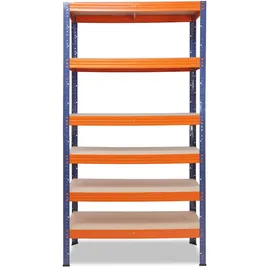 shelfplaza PRO 200x100x60 cm Schwerlastregal in blau-orange mit 6 Böden und 166 kg Traglast pro Boden