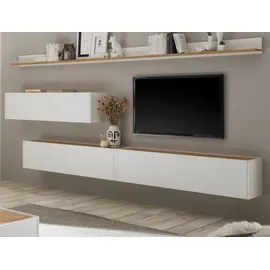 furn.design Wohnwand Wohnzimmer Schrankwand Möbel Set weiß Eiche, Wotan Hängeschränke Center,