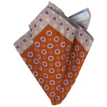 bgents Einstecktuch Handrolliert in Dunkelblau mit Blüten-Muster, Made in Italy orange