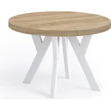 Runder Ausziehbarer Tisch für Esszimmer, PERO, Loft-Stil, Skandinavische, Durchmesser: 110 / 210 cm, Farbe: Eiche Sonoma / Weiß - Beige