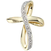 Schmuck Krone Kettenanhänger Anhänger Kreuz, 7 Brillanten, 585 Gelbgold, Gold 585 goldfarben