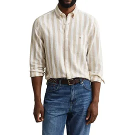 GANT Herren Hemd - Regular Cotton Linen Stripe Shirt, Leinen-Baumwoll-Mix, gestreift Beige L