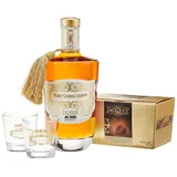 The Wine Guys Jacquot HONEY-COGNAC Liqueur ABK6 und französische Schokoladentrüffel und zwei originale Gläser als Geschenkset