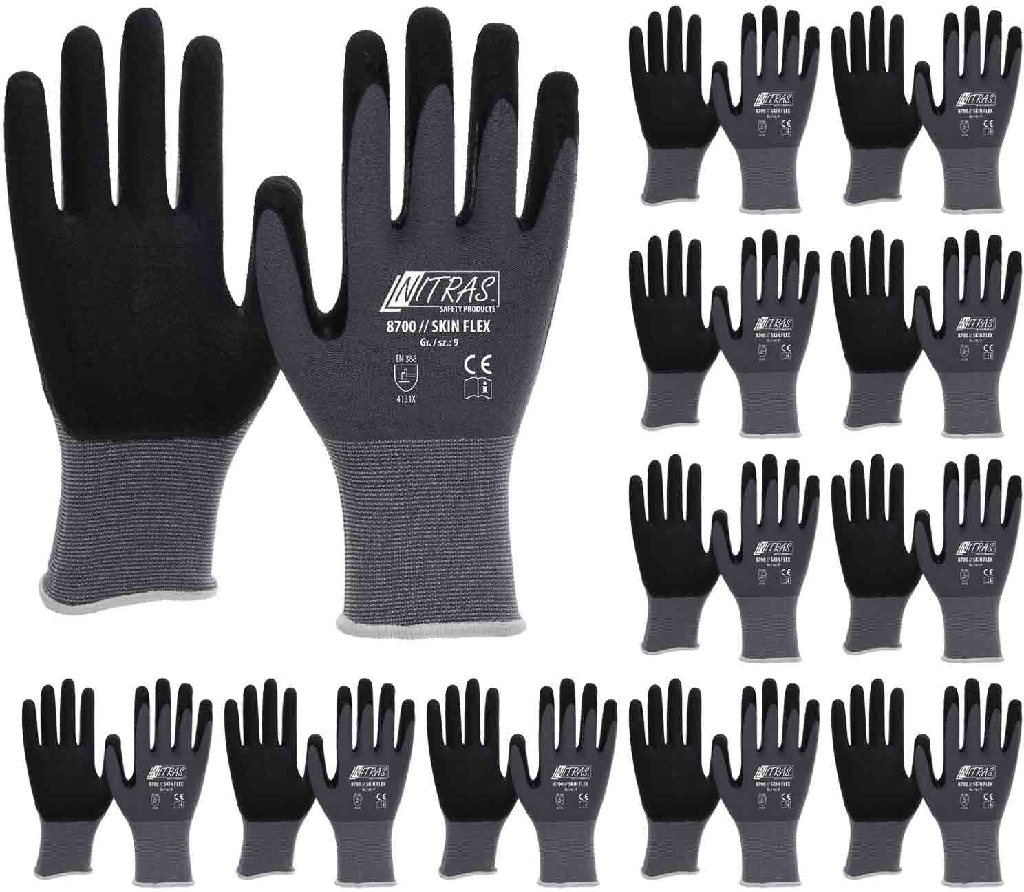 NITRAS 8700 Skin-Flex Strickhandschuh mit schwarzer Spezialbeschichtung für Feinmontage - VPE 12 Paar, Größe:8