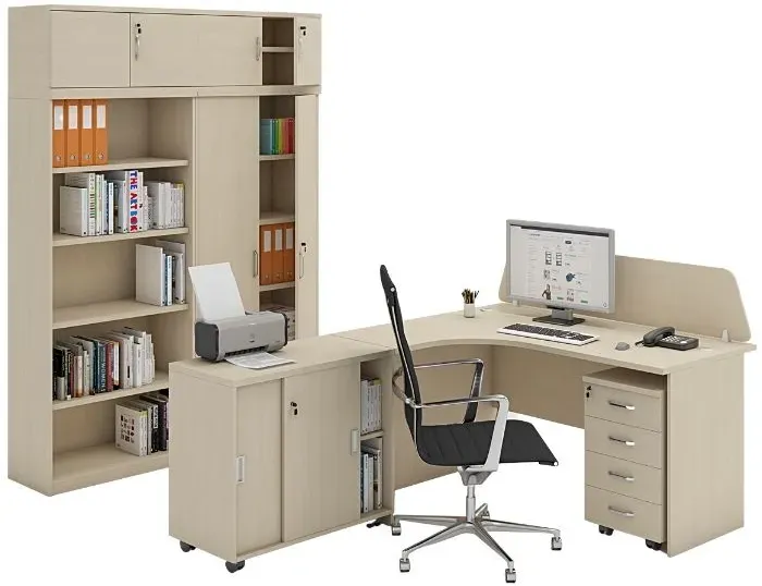 Büromöbelset MIRELLI, Typ C, Aufbau, Birke