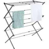 BAOYOUNI Klappbarer Wäscheständer Platzsparend, Mehrstöckiger Standtrockner aus Metall, Ausziehbarer Wäscheturm 43-75cm Trockenlänge für Wäscheküche, kleine Wohnungen, Balkon, Innen und Außen, Grau