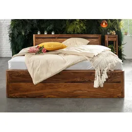 MASSIVMOEBEL24.DE Bett mit Schublade Sheesham 200x200 Walnuss gewachst Toronto #259
