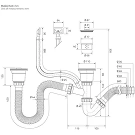 ML-Design Doppelspülbecken Edelstahl 81,5 × 40 cm Rechteckig, 2 Becken, mit Siphon