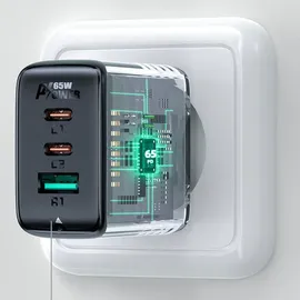 OEM Acefast 2W1 Netzwerk-Ladegerät 2x Usb C / Usb 65w Pd, Qc 3.0+Kabel Weiß