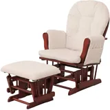 Mendler Relaxsessel HWC-C76, Schaukelstuhl Sessel Schwingstuhl mit Hocker Stoff Cord 320g/m2 Öko-Tex ~ creme Gestell dunkel
