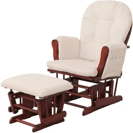 Mendler Relaxsessel HWC-C76, Schaukelstuhl Sessel Schwingstuhl mit Hocker Stoff Cord 320g/m2 Öko-Tex ~ creme Gestell dunkel