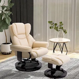 Homcom Relaxsessel Kunstleder 80 x 100 x 64 cm Creme mit Hocker