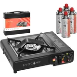 evocamp Gaskocher 1-flammig mit 4 227g Gaskartuschen