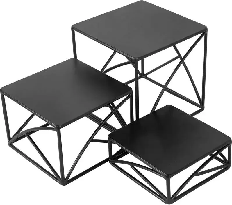 MyGift 3er-Set Speisenpräsentationsständer für Buffetparty, Mattschwarze Metall-Servierständer mit Nestdesign, 15 cm Dekorative Cupcake-Dessert-Halter
