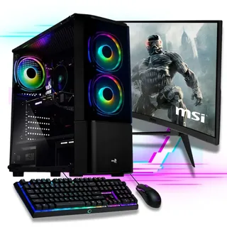 Gaming PC Komplett Set - AMD Ryzen 7 5700G - Radeon Grafik - 512GB M.2 NVMe SSD - 32GB DDR4 - Windows 11 - WLAN - 27" TFT - Tastatur/Maus - Gamer PC