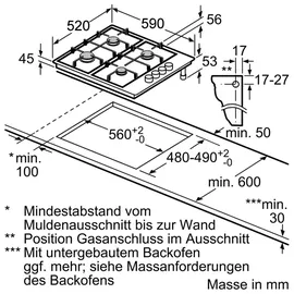 Bosch HERDSET BOSCH Backofen Pyrolyse + Gas-Kochfeld elektrischer Zündung autark 60 cm - Schwarz