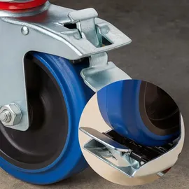 Wiltec Lenkrollen Set 4x Transportrolle Ø200mm 350kg pro Rad mit Kunststoffrad, Bremse und Anbauplatte, leiser Lauf, Transportrollen Möbelrollen Laufrollen