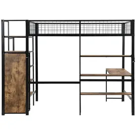 modfu Hochbett Modfu 140 x 200 cm Metall/MDF schwarz/braun