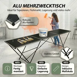 Trutzholm Tapeziertisch Alu Flohmarkttisch 300x60 cm Klapptisch klappbar mit Messskala