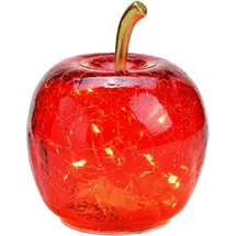 Wurm LED Dekolampe Apfel Glas, 10er LED Lichterkette, Timer Ø11 cm rot,