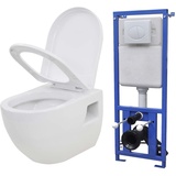 vidaXL Wand Hänge Toilette Unterputz Spülkasten Keramik Weiß Softclose WC Sitz