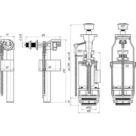 Belvit WC Spülventil 3/8" Anschluss seitlich Verchromt Eco- Spültaste höhenverstellbar 290-410 mm