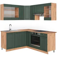 Vicco Eckküche, Grün, Eiche, Wotan, Holzwerkstoff, L-Form,L-Form, 190x82x60 cm, AP Grün-Gold Landhaus/Goldkraft Eiche -