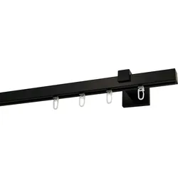Gardinenstange GARESA "Nora", schwarz, L:130cm, Aluminium, Gardinenstangen, Vorhanggarnitur, einfache Montage an die Wand, verlängerbar, Kappe
