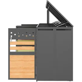 modfu Mülltonnenschrank 4 Fächer Holzoptik grau abschließbar
