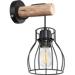 Retro Wand Leuchte Fernbedienung Käfig Design Holz Natur Strahler Lampe dimmbar im Set inkl. RGB LED Leuchtmittel