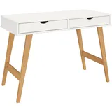 Idimex Schreibtisch MILO mit 2 Schubladen aus Massivholz, stabil und langlebig, ideal für Home-Office, weiß/Eiche farben, für Stauraum