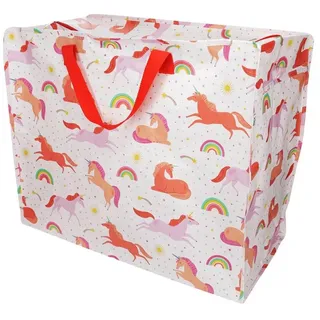 Rex London XXL Riesentasche Einhorn Aufbewahrungstasche mit Reißverschluss Regenbogen rosa ca. 58×28×48 cm