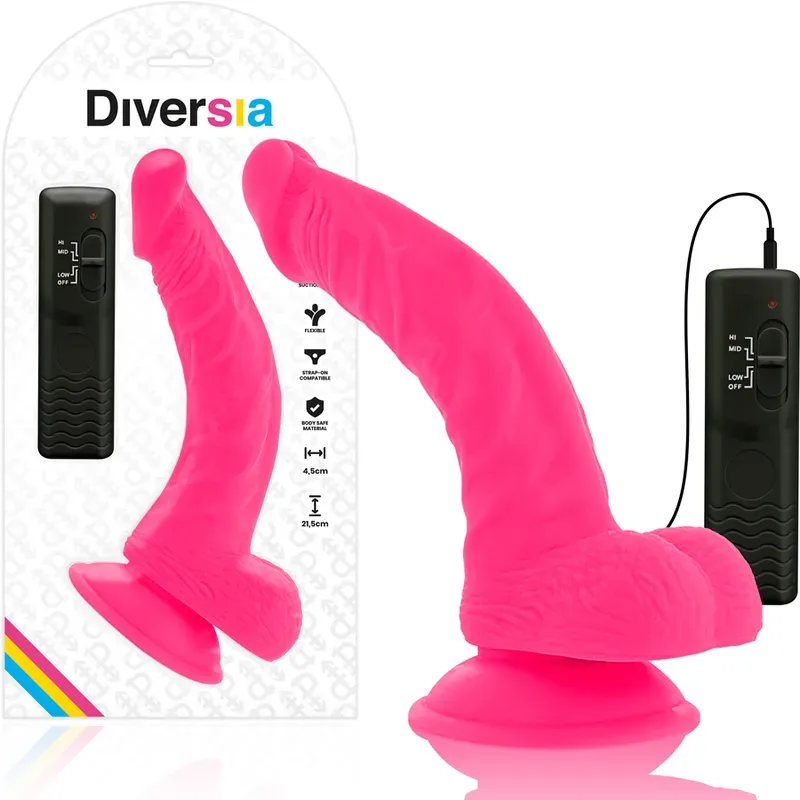 DIVERSIA - Flexibler vibrierender Dildo Rosa, 21,5 cm Ø 4,5 cm