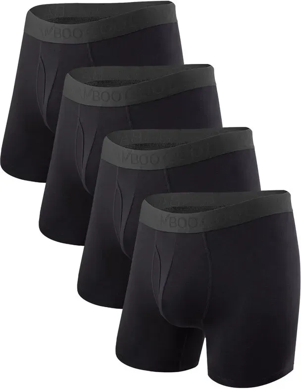 BAMBOO COOL Herren-Unterwäsche Boxer Briefs mit Eingriff und integriertem 3D-Beutel, komfortable und kühle Unterwäsche für Männer, Größe L (4er-Pack)