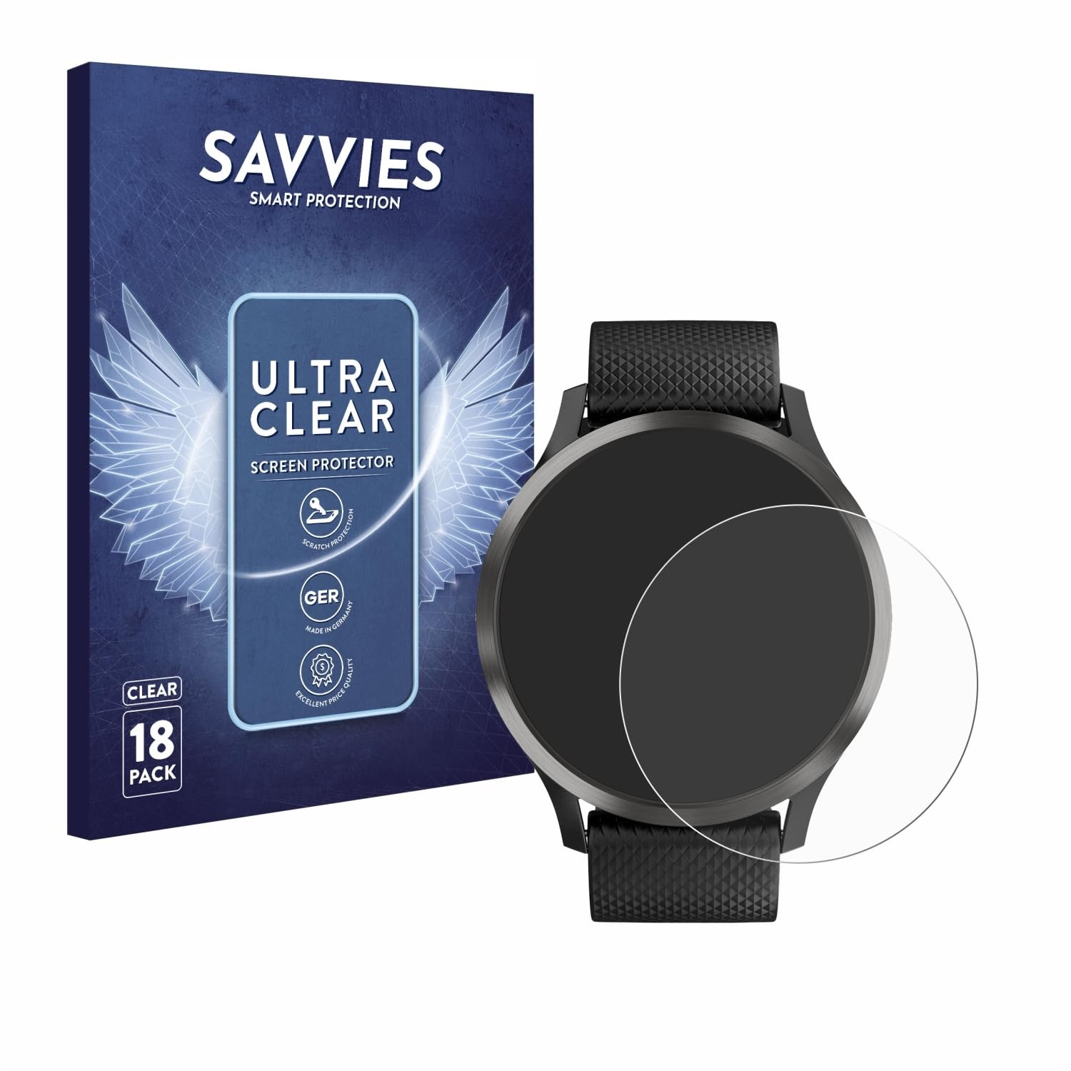 Savvies 18 Stück Schutzfolie für Garmin vivomove HR Displayschutz-Folie Ultra-Transparent