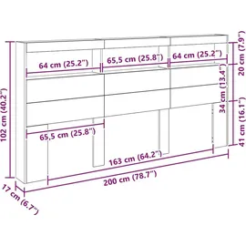 vidaXL Kopfteil mit Regal Altholz 200 x 17 x 102 cm Holzwerkstoff
