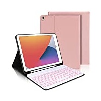 IVEOPPE iPad 10.2 Hülle mit Tastatur,iPad 9. Generation Hülle mit Tastatur, iPad Pro 10.5 Zoll Tastatur a1709, Bluetooth QWERTZ iPad 9.Gen/8.Gen/7.Gen/Air 3 2019 Tastatur mit SchutzHülle,Rose