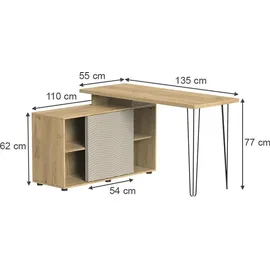 Vicco Notivo Büroschrank 135 x 55 x 77 cm Cashmere/Weiß