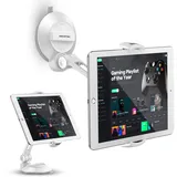 AboveTEK Tablet Ständer iPad Halterung Faltbar Handyhalter Auto, 4-11" Tablet Halter mit Saugnapf Ständer iPad Stand für Auto Glas Bett Küche Büro Windschutzscheiben (Weiß)