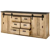 Furn.Design Sideboard Stove in Used Wood Kommode 201 x 91 cm mit 6 Schubladen und Soft-Close - Naturbelassen, Dunkelgrau