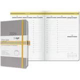 Sigel Wochenkalender 2026 A5, vertikale Wochenansicht, Hardcover, hellgrau, gelb, deutsch-sprachiges Kalendarium, 176 Seiten, FSC-zertifiziert, Kalenderbuch Terminplaner Linescape
