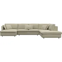 flexlux Wohnlandschaft FLEXLUX "Lovane, u-Form, bequem und komfortabel", beige (sandy beige), B:399cm H:84cm T:272cm, 100% Polyester, Sofas, Wohnlandschaft, Weich & anschmiegsam, große Sitztiefe auf Kaltschaum, Dekokissen inkl.