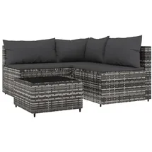 vidaXL 4-tlg. Garten-Lounge-Set mit Kissen Grau Poly Rattan