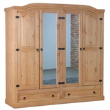 VCM ebuy24 New Mexico Kleiderschrank 4-türig mit 2 Spiegeltüren 2 Füllungstüren und 2 Schubladen Natur Gewachst